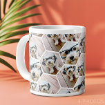 4 Foto Collage - Funkes Hexagon-Muster Jumbo-Tasse<br><div class="desc">Quadratische Foto funktionieren am besten mit dieser Vorlage. Fügen Sie Ihre Lieblings-Bilder zu dieser lustigen Vorlage. Sie können quadratische Fotos oder beliebige Foto für dieses Raster verwenden.</div>