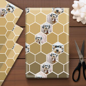 4 Foto Collage - Funky hexagon Muster Gold Wrapp Geschenkpapier Set