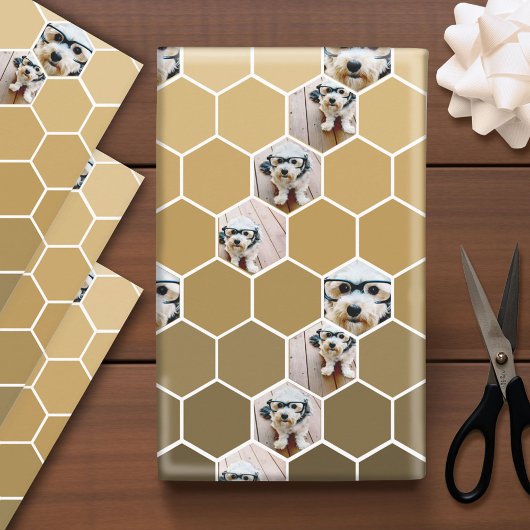 4 Foto Collage - Funky hexagon Muster Gold Wrapp Geschenkpapier Set