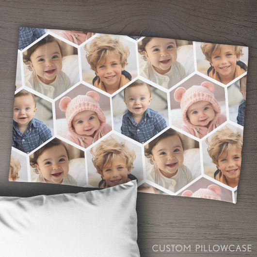 4 Foto Collage - Funky Honeycomb Hexagon Muster Kissenbezug