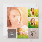4 Foto Collage Glitzer Quadrate Abschlussfeier Einladung (Vorderseite)