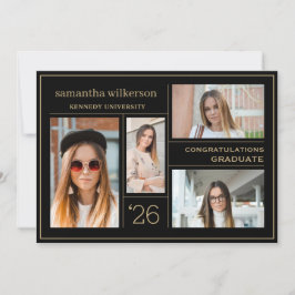 4 Foto Collage Gold & Black Glückwunschs Graduate Ankündigung