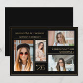 4 Foto Collage Gold & Black Glückwunschs Graduate Ankündigung (Vorne/Hinten)