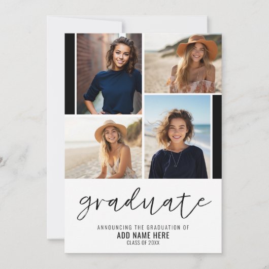 4 Foto Collage Graduate Script - Abschluss Einladung (Vorderseite)