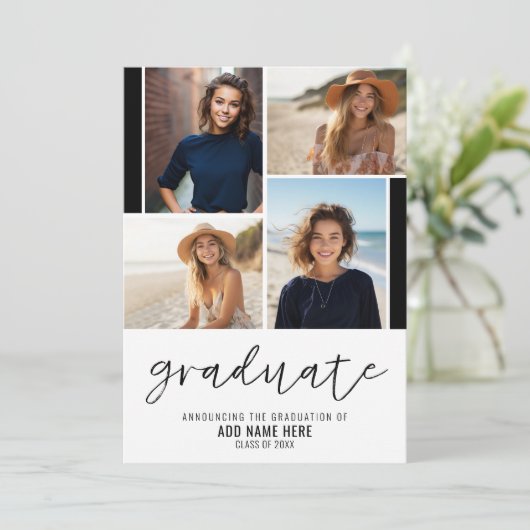 4 Foto Collage Graduate Script - Abschluss Einladung (Stehend Vorderseite)