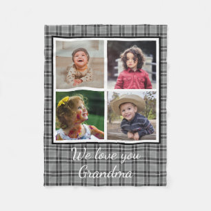 4 Foto Collage Grau Buffalo Kariertes Oma Fleecedecke