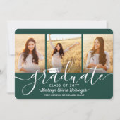 4 Foto Collage Green and White Graduation Party Einladung (Vorderseite)