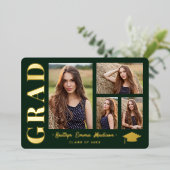 4 Foto Collage Green & Gold Foil Grad Card Folieneinladung (Stehend vorne)