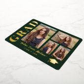 4 Foto Collage Green & Gold Foil Grad Card Folieneinladung (Gedreht)