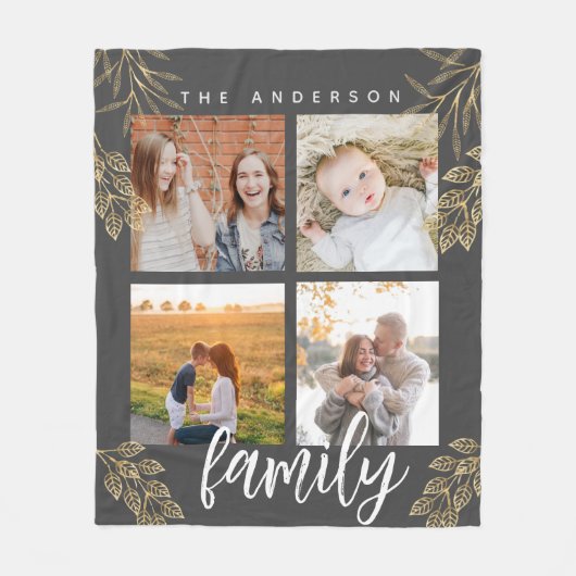 4 Foto Collage Grid Skript Fleece Blanket (Vorderseite)