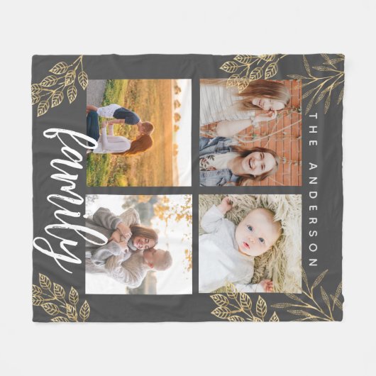 4 Foto Collage Grid Skript Fleece Blanket (Vorderseite (Horizontal))
