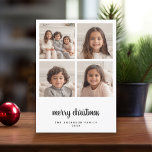 4 Foto Collage Minimal Frohe Weihnachtsschwarz Feiertagskarte<br><div class="desc">Vintages Schwarz-Weiß Halbmond Muster auf der Rückseite - Ein schlichter,  minimalistischer Urlaub mit 4 quadratischen Fotos und moderner Kalligrafie. Crop deine Fotos in Quadrate,  bevor du sie hochlädst.</div>