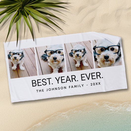 4 Foto Collage Minimalist - Bestes Jahr Ever weiß Strandtuch
