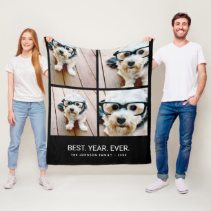 4-Foto-Collage Minimalist - Bestes Jahr überhaupt Fleecedecke