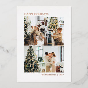 4 Foto-Collage Minimalistisch Elegant Roségold Folien Feiertagskarte