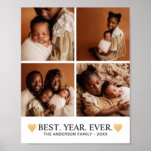 4 Foto Collage Minimalistisches Herz Bestes Jahr Poster (Vorne)