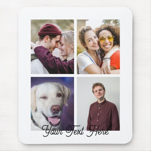 4 Foto Collage Minimalistisches Monogramm Mousepad (Vorne)