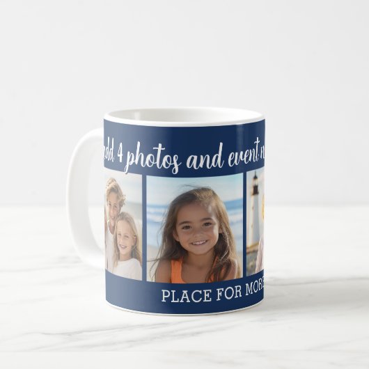 4-Foto-Collage mit 2 Textzeilen - Party Kaffeetasse (Vorderseite Links)