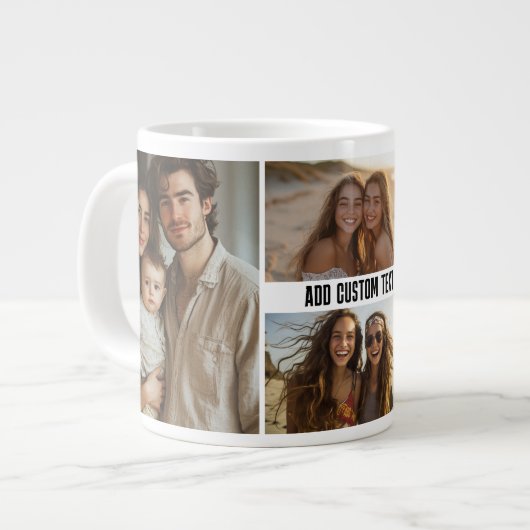 4-Foto-Collage mit einer Textzeile - Minimalistisc Jumbo-Tasse (Vorderseite Links)