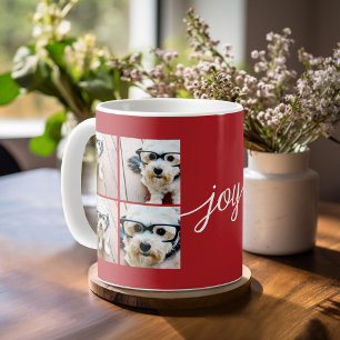 4-Foto-Collage mit Holiday Joy Rot Kaffeetasse