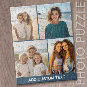 4 Foto-Collage mit modernem Text - blau und weiß Puzzle
