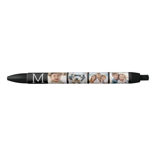 4-Foto-Collage mit Monogramm-Initiale - Schwarz Kugelschreiber (Vorderseite)