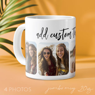 4-Foto-Collage mit trendy bounce-Schriftzug - weiß Jumbo-Tasse