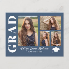 4 Foto Collage Modernes Script Dusty Blue Grad Postkarte