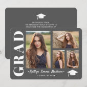 4 Foto Collage Modernes Script Grau Grad Ankündigung (Vorne/Hinten)