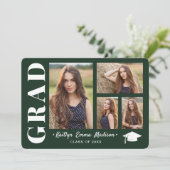 4 Foto Collage Modernes Script Green Grad Ankündigung (Stehend Vorderseite)