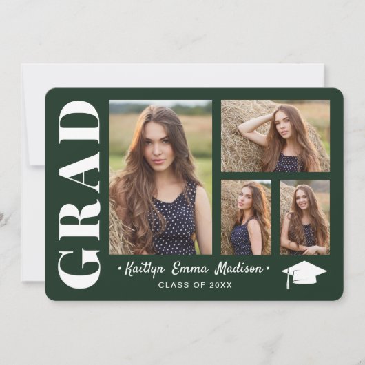 4 Foto Collage Modernes Script Green Grad Ankündigung (Vorderseite)