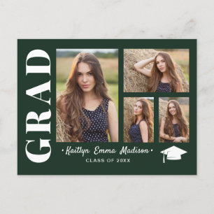 4 Foto Collage Modernes Script Green Grad Postkarte