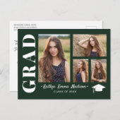 4 Foto Collage Modernes Script Green Grad Postkarte (Vorne/Hinten)