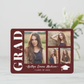 4 Foto Collage Modernes Script Red Grad Ankündigung (Stehend Vorderseite)