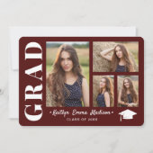 4 Foto Collage Modernes Script Red Grad Ankündigung (Vorderseite)