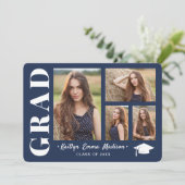 4 Foto Collage Modernes Skript Navy Blue Grad Ankündigung (Stehend Vorderseite)