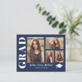 4 Foto Collage Modernes Skript Navy Blue Grad Postkarte (Stehend Vorderseite)