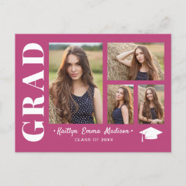 4 Foto Collage Modernes Skript Pink Grad Postkarte