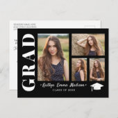 4 Foto Collage Modernes Skript Schwarz/Weiß Grad Postkarte (Vorne/Hinten)