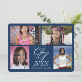 4-Foto Collage Navy Blue Abschluss Ankündigung (Stehend Vorderseite)