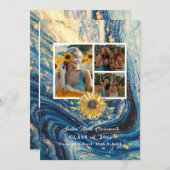 4 Foto Collage Navy Blue Sunflower Abschluss Ankündigung (Vorne/Hinten)