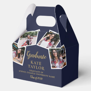 4-Foto-Collage Navy- und Gold-Abschlussfeier Geschenkschachtel