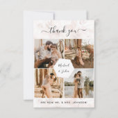 4 Foto Collage Pink Floral Wedding Vielen Dank Dankeskarte (Vorderseite)