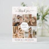 4 Foto Collage Pink Floral Wedding Vielen Dank Dankeskarte (Stehend Vorderseite)