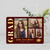 4 Foto Collage Red & Gold Foil Grad Card Folieneinladung (Stehend vorne)