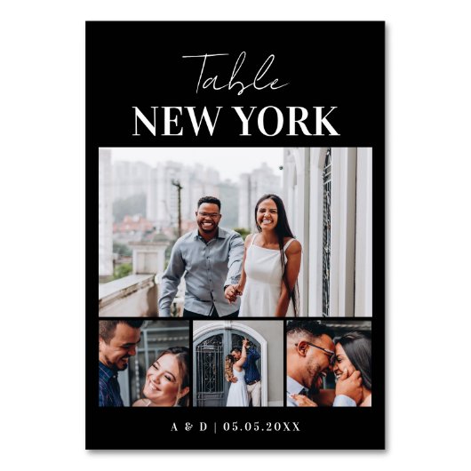 4 Foto Collage Reiseziel Hochzeit Tischnummer (Vorderseite)