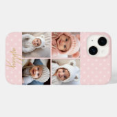 4-Foto-Collage - rosafarbene Punkte, Goldschrift Case-Mate iPhone Hülle (Rückseite (Horizontal))