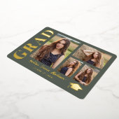 4 Foto Collage Sage Green & Gold Foil Grad Card Folieneinladung (Gedreht)