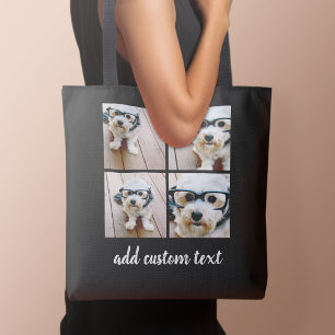 4-Foto-Collage schwarzes Raster und moderne weiße Tasche