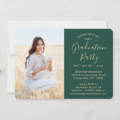 4 Foto Collage Script Green Gold Graduation Party Einladung (Rückseite)